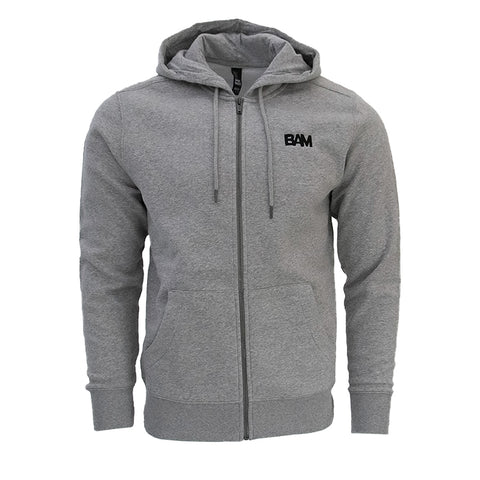 BAM Embroidered Zip Up Hoodie - Heather Grey