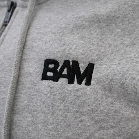 BAM Embroidered Zip Up Hoodie - Heather Grey